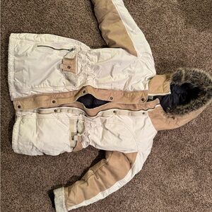 Kuhl Women's Ski Jacket in Cream and Tan with Fur Trim